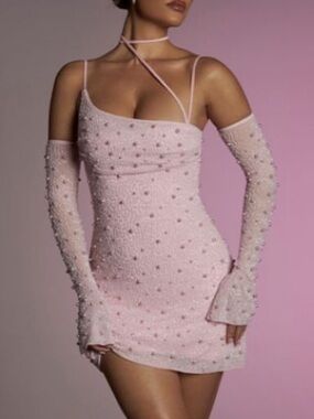 Oh Polly Pearl Embellished Mini Dress